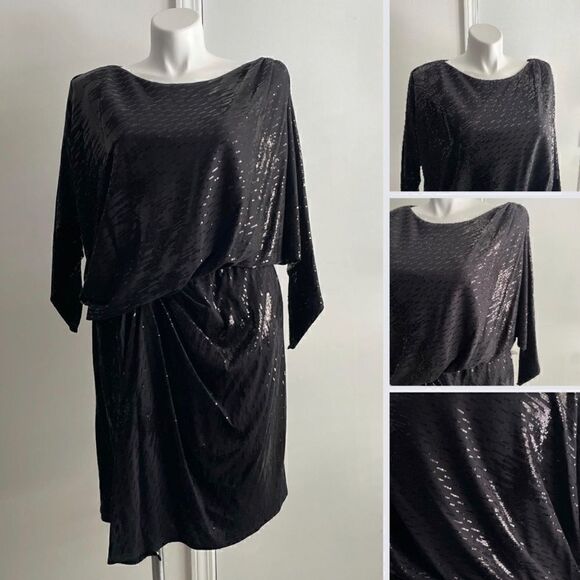 BLACK ASYMMETRICAL AND SEQUIN DRESS by David Meister, Size 18W NWT - Picture 1 of 8
